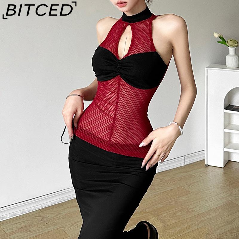 BITCED Summer Women's Fashion Sexy O-Neck Sleeveless Mesh Tank Top