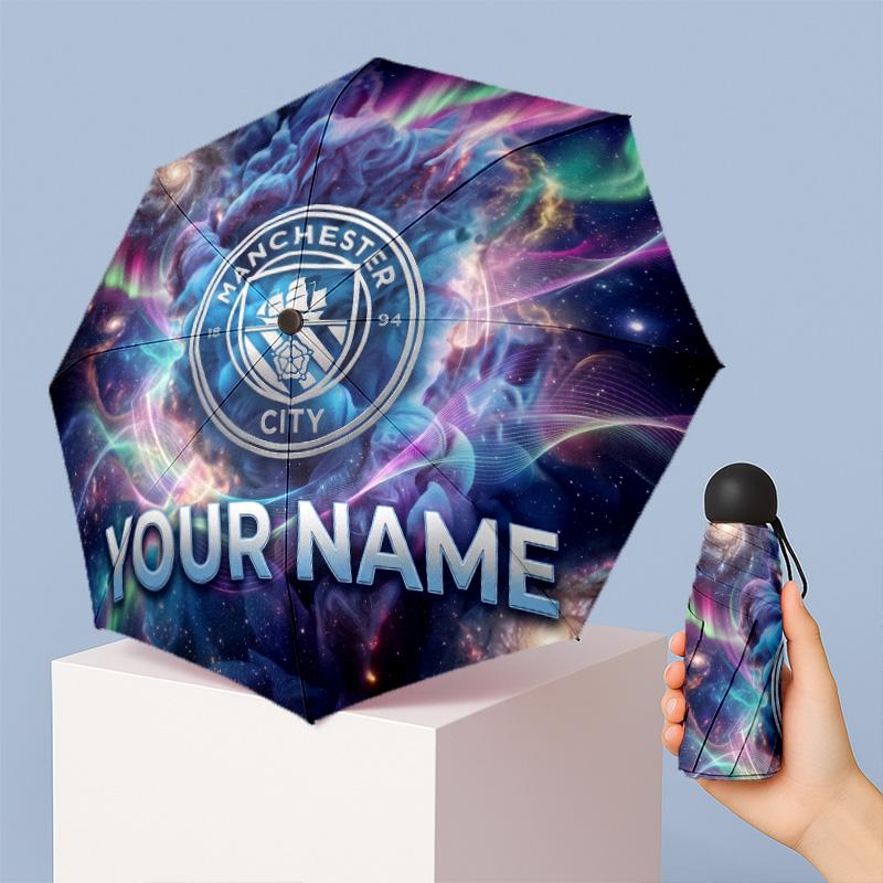 Manchester City Manual Five Fold 8 Rib Umbrella Support Custom Text, Lightweight Travel Umbrella