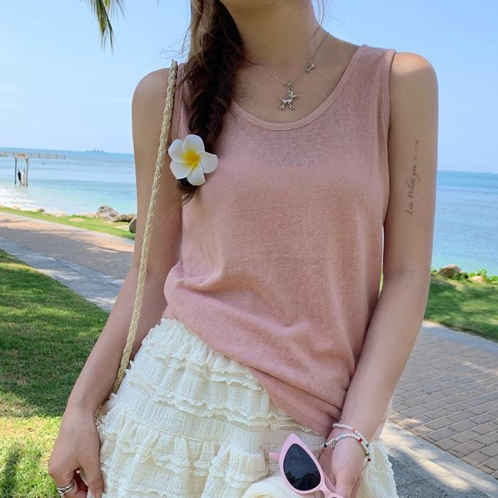 Женская желтая хлопково-льняная майка: Летний жилет без рукавов 2025, облегающий базовый топ свободного кроя