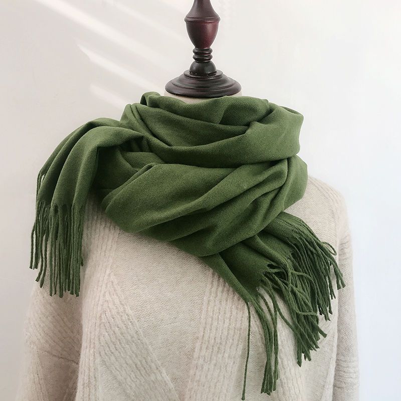 Women Scarf Shawl Soft Thickened Solid Color Winter Warm Tassels Fashion Accessories
