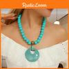 Summer Wooden Beaded Necklace Women Stretch Chain Geometric Pendant Decoration