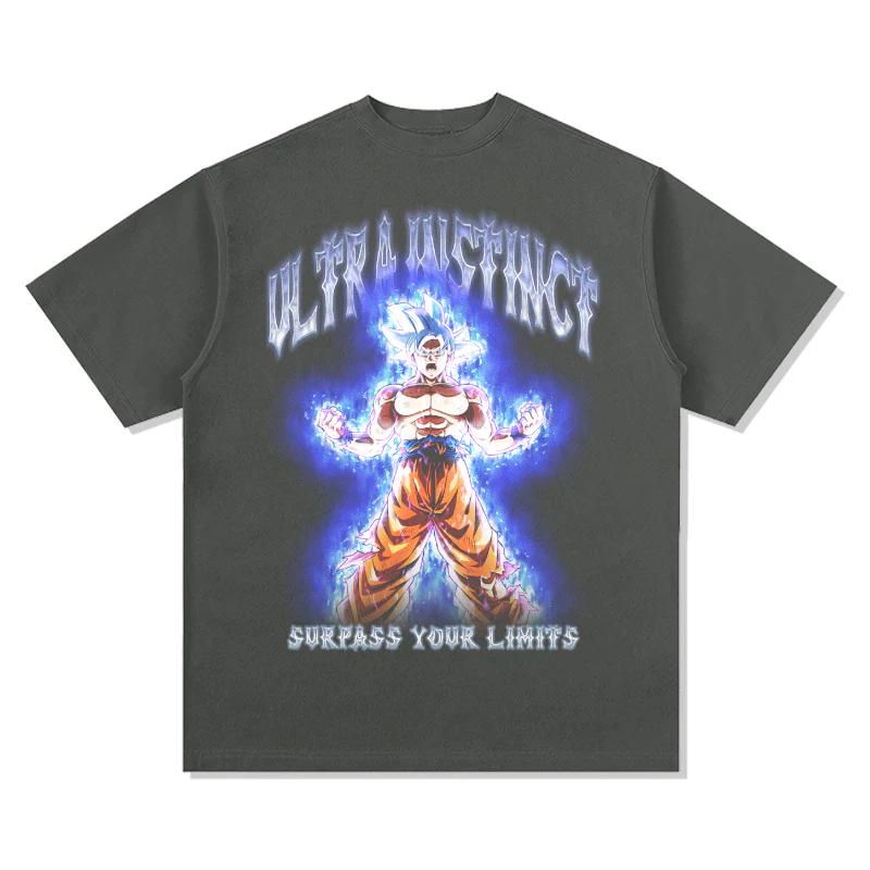 Футболка с принтом Goku Ultra Instinct из Dragon Ball Преодолей свои пределы Графическая футболка Премиум хлопок Круглый вырез Модная уличная одежда Топы