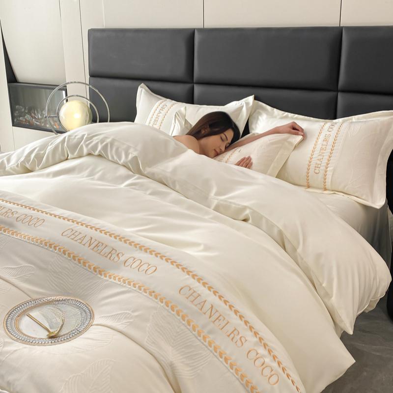 Комплект из четырех предметов из стираного шелкового рельефа с жаккардовым узором Tencel, простыня, пододеяльник