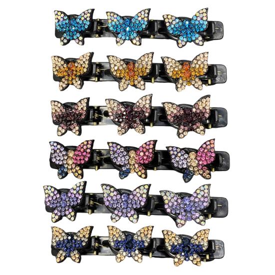4/6 шт. Плетеные заколки для волос из искусственного хрустального камня, Стразы, Декор в виде бабочек, Блестящие