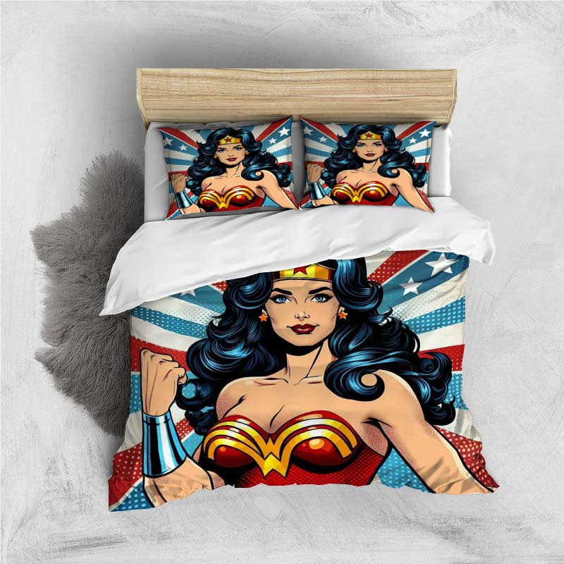 Новый мини-набор постельного белья Wonder Woman (Чудо-женщина) из комиксов, 1 пододеяльник и 2 наволочки, декор для дома, праздничный подарок.