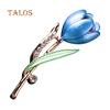 Fashion Lady Tulip Brooch Crystal Stone Decor Flower Pin Elegant Suit Breastpin Decoration