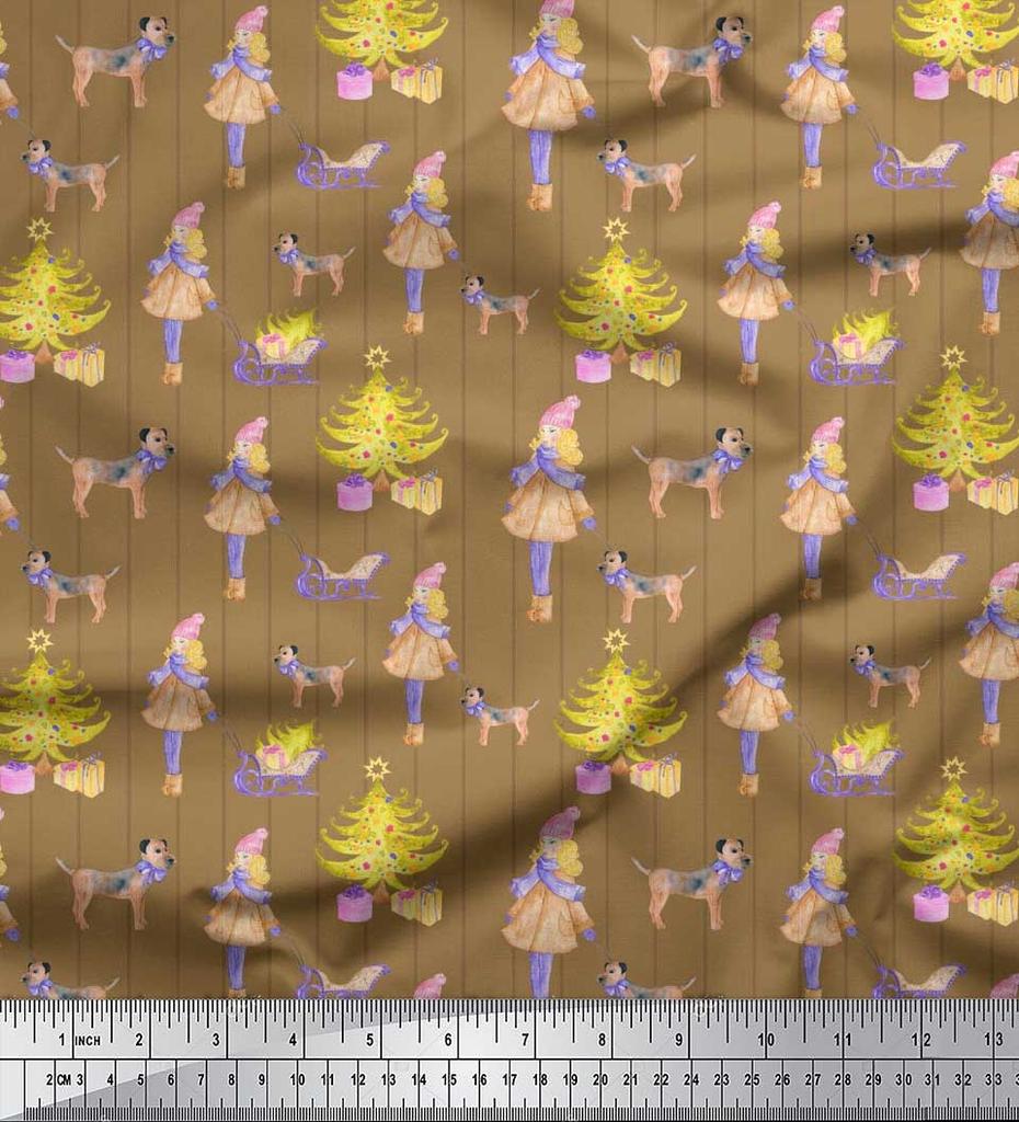 Soimoi Синяя японская креп-сатиновая ткань для женщин, подарочная коробка и рождественский принт в виде елки, на метр 42 дюйма