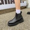 Осень и зима круглый носок однотонные большого размера полусапоги средний каблук толстая подошва кожаные сапоги рукав нескользящие женские сапоги новые ботинки Мартин