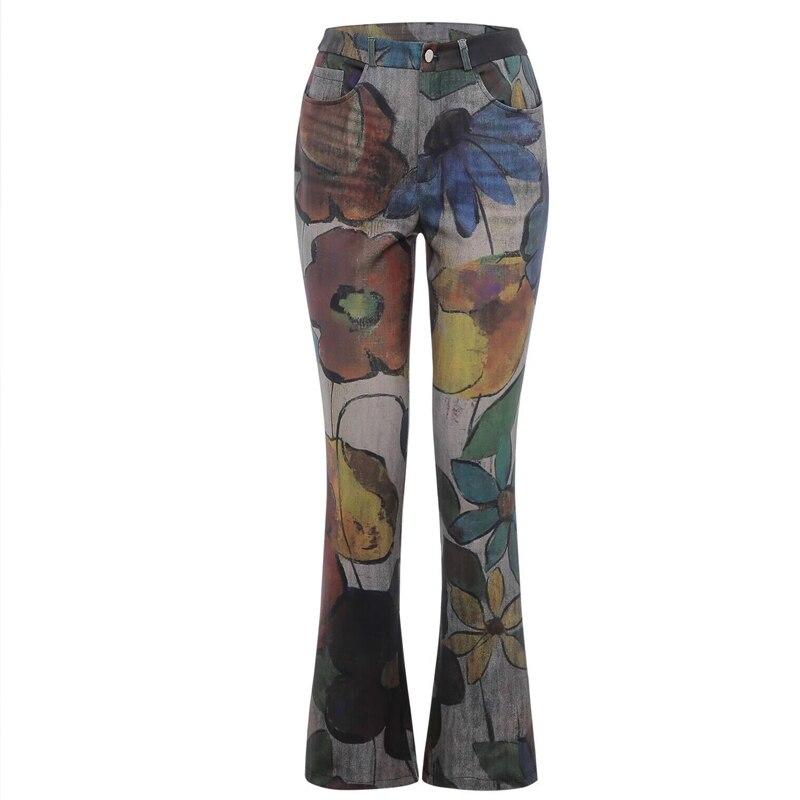 Повседневные узкие брюки-клеш с цветочным принтом, женские сексуальные длинные брюки со средней талией, женские весенние винтажные мягкие женские брюки 25863