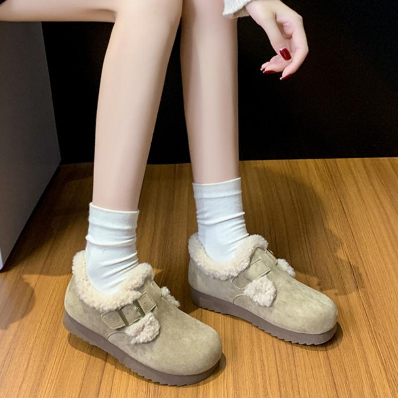 Winter Women's New Thick-soled Plus Velvet Warm Cotton Boots Flat-soled Fashionable Korean Anti-slip Casual Buckle Cotton Shoes