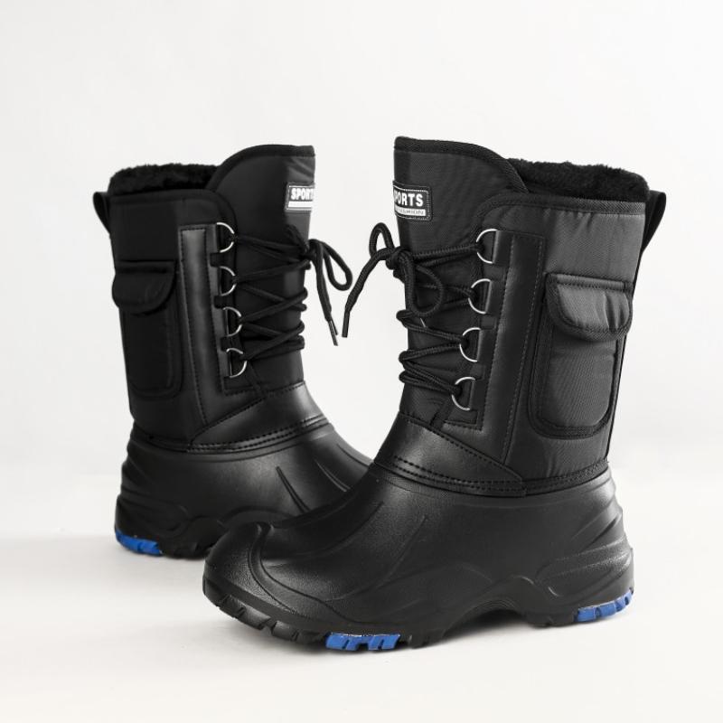 Men's Autumn Winter Warm Waterproof Mid Top Snow Boots Fashionable Casual Shoes For Skiing And Fishing