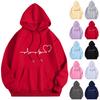 Women's Casual Comfort Plush Long Sleeve Loose Neck Pullover Heart Beat Print Hoodie