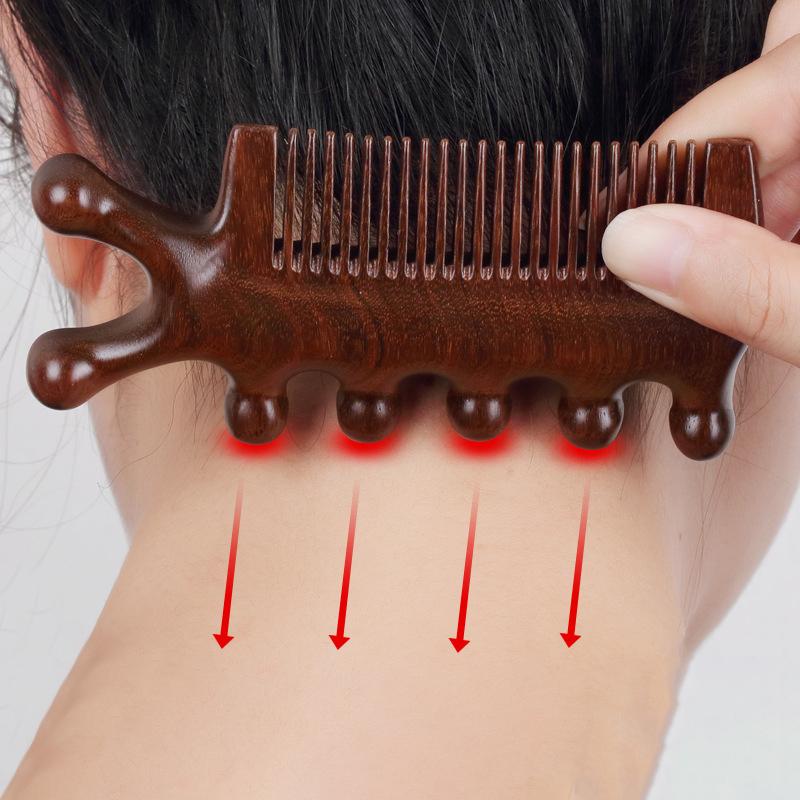 Деревянный массажный гребень Гуа Ша Гребень с широкими зубьями для головы, кожи головы, меридианов, расслабления, антистатический, сандаловое дерево, массажер, инструменты для акупрессуры, подарок
