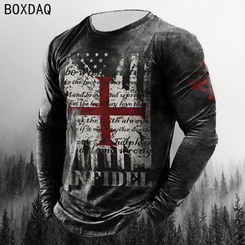 Мужская футболка с 3D героическим тамплиером, универсальные топы с длинным рукавом, модная уличная крутая одежда в стиле хип-хоп, мужские повседневные футболки большого размера 6XL