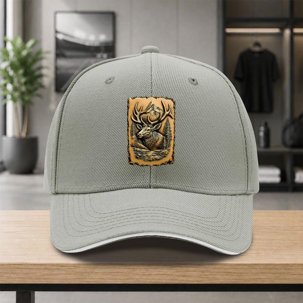 Adjustable Duckbill Baseball Cap With Elk Antler Emblem Forest Design Lightweight Unisex Outdoor Hat For Men Women