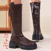 Thick Bottom Vintage Brown Knee High Boots Women 2025 Winter Chunky Platform High Heel Riding Boots Classic Black Long Booties