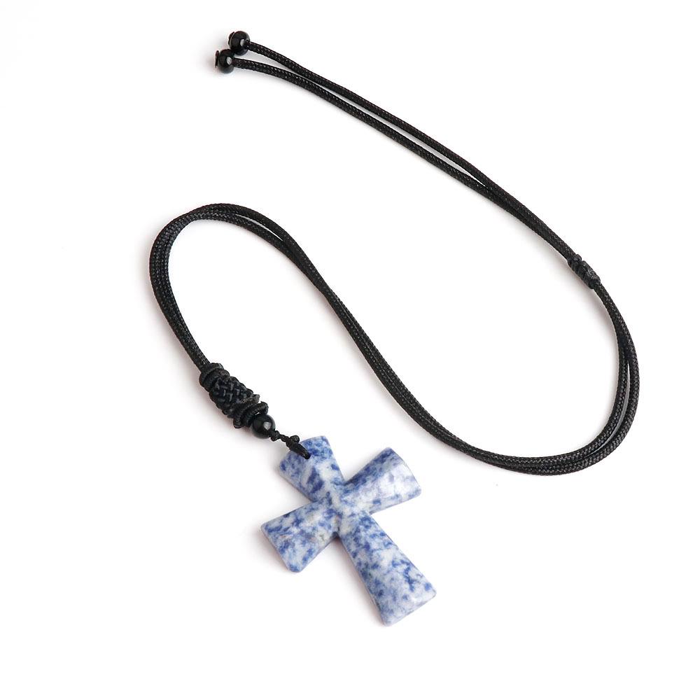 Ожерелье с крестом из агата - полудрагоценный камень, рождественский подарок, цепочка для свитера