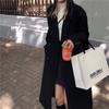 Женское черное шерстяное пальто - Осень/Зима 2025, корейский стиль, до колена, средней длины, утолщенное