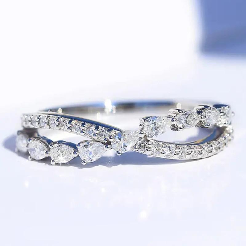 925 Sterling Silver Cross Rings with Pear CZ Exquisite Women Accessories for Wedding Party Fashion Versatile JewelryGood product