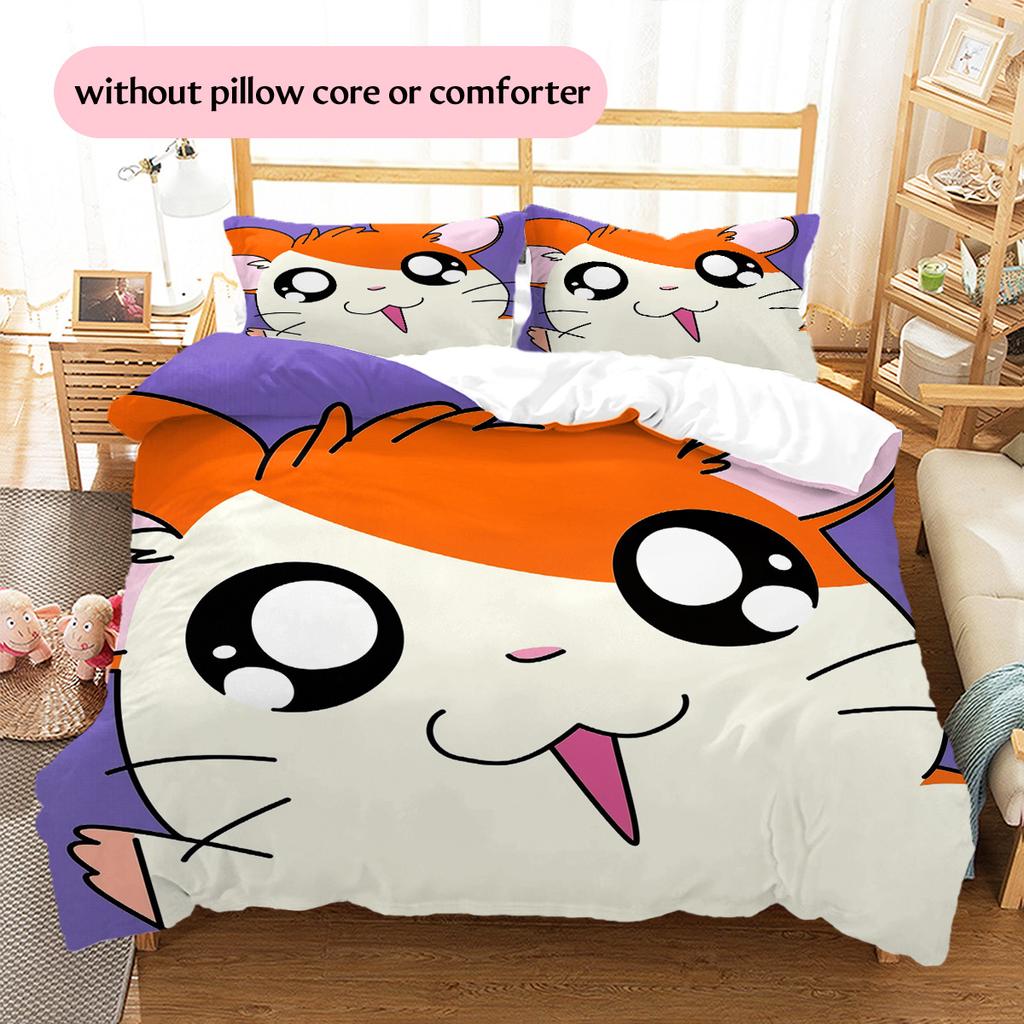 Hamtaro Pattern Bedding Quilt Set Home Decoration Gift (1 * duvet cover + 2 * pillowcase without core)