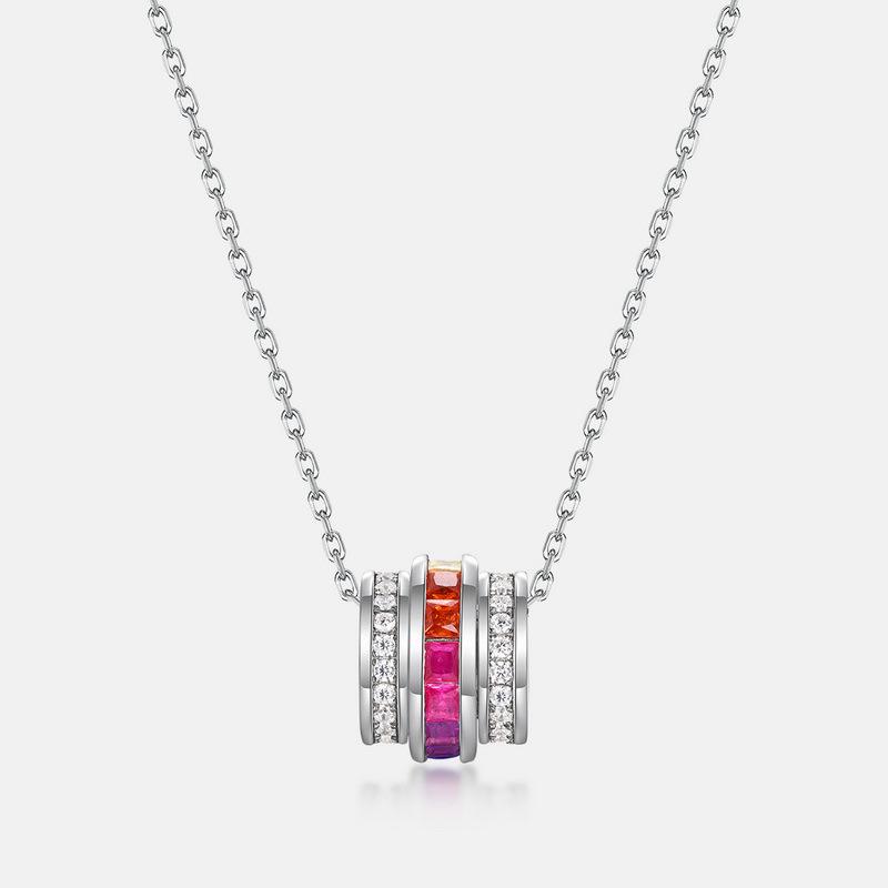Rainbow Zircon Necklace - Women's S925 Silver Colored Gem Clavicle Chain European & American Fashion
