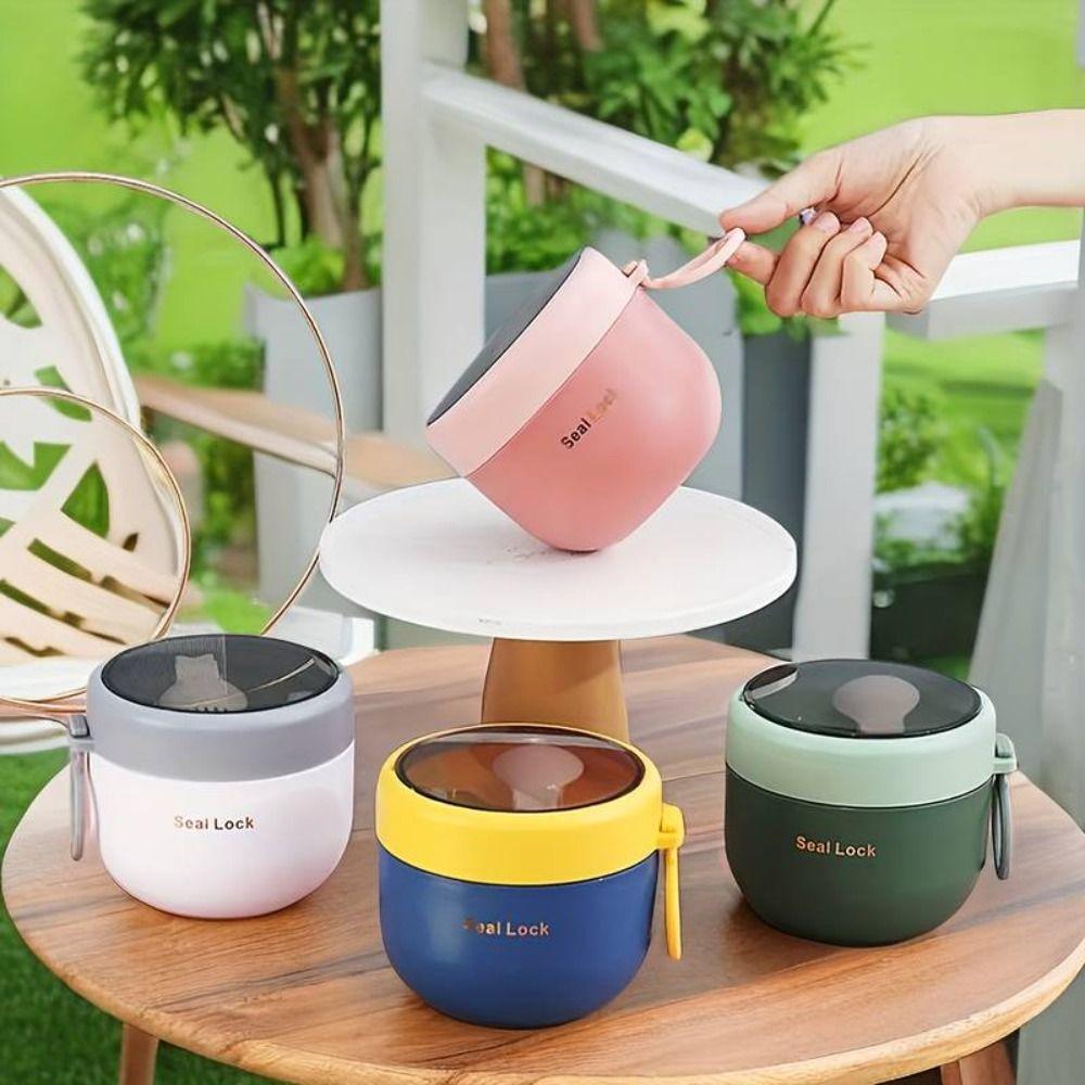 600ML Thermal Lunch Box with Spoon Vacuum Thermal Jar Soup Container Insulated Soup Cup  Oat