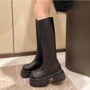 Fashion Vintage Women Knee High Boots Fashion Platform Modern Long Booties Winter Casual Square Heels Shoes