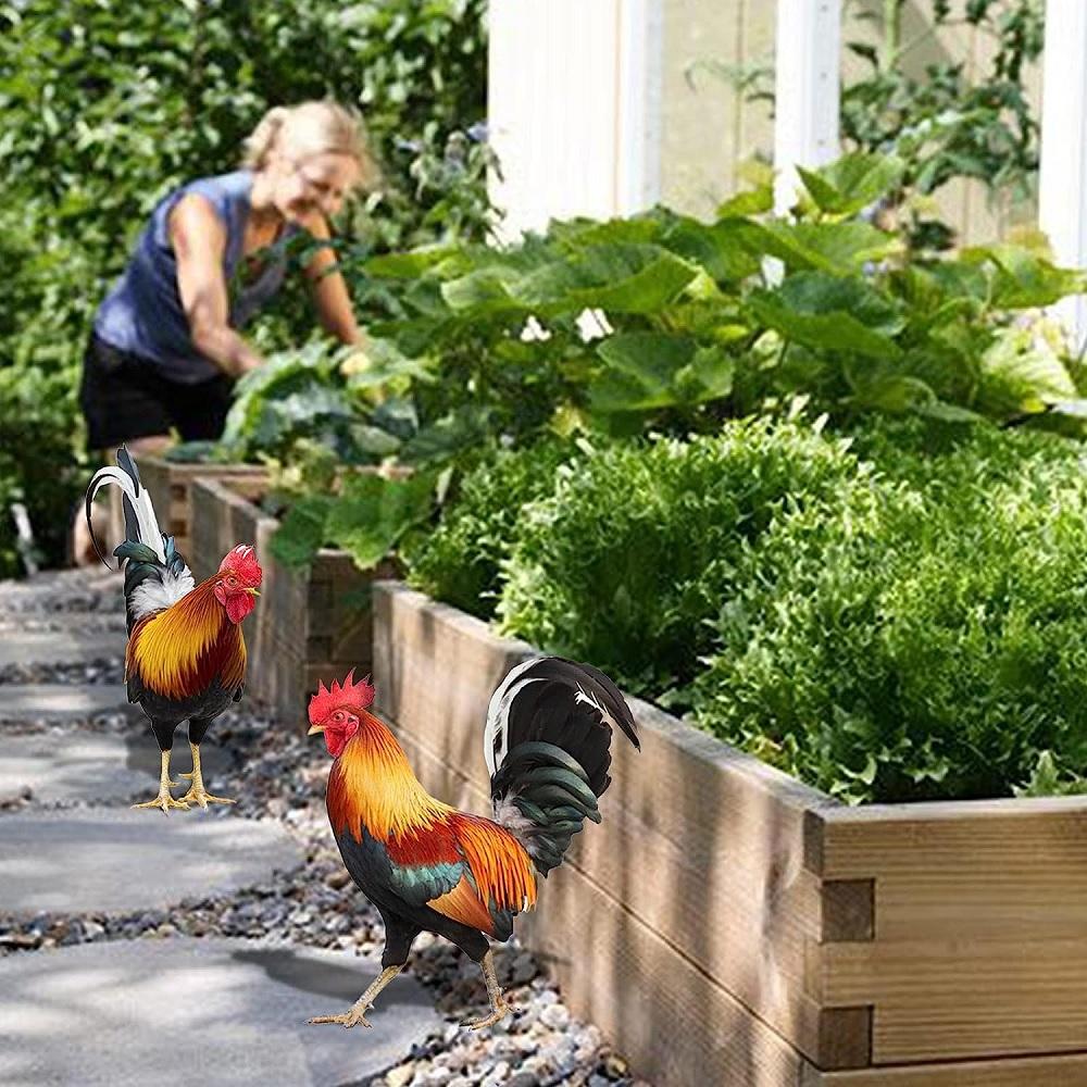2× Петух Статуя Курицы Для Сада На Открытом Воздухе Двор Украшение Художественная Фигура Скульптура