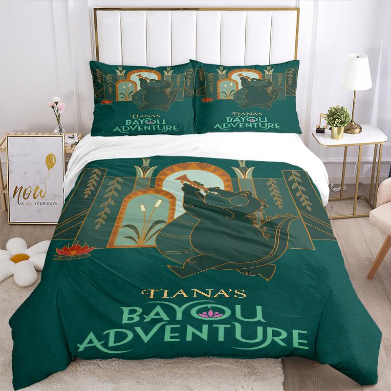 3pcs Tiana's Bayou Adventure Disney Printed Quilt Set - Includes 1 Quilt Cover and 2 Pillowcases, Machine Washable - Suitable for All Seasons.S10