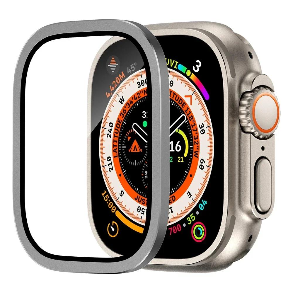 Защитное стекло для ремешка Apple Watch ultra 49 мм Закаленное стекло Анти-царапина Антиблик HD Полная пленка Металлический бампер iWatch Ultra 49 мм