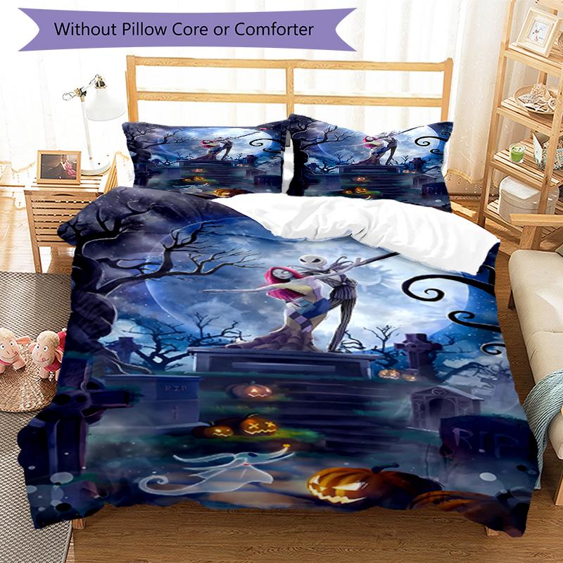 3pcs The Nightmare Before Christmas Bedding Set Duvet Cover Closure Includes 1 Duvet Cover & 2 Pillowcases, Soft and Comfortable for All Seasons.