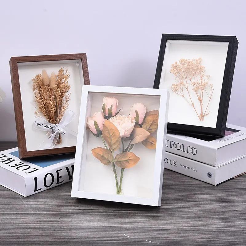 Простая стерео полая 3 см цельная древесина сушеные цветы фото рамка украшение креативная ручная работа сделай сам сушеные цветы украшение картина