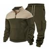 Mens Winter Casual Loose Sport Fleece-Lined Half-Zip Stand Collar Hoodie Cargo Jogger Pants Set