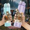 1PC Autumn Forest Wolf Illustration 750ml Color Plastic Sports Water Bottle Leakproof Flip Straw Lid Suitable for Sports Office Home Use