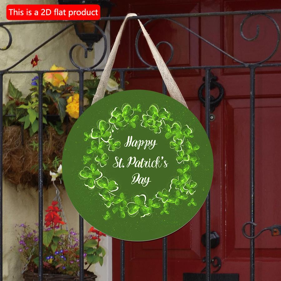 2D плоский 20*20 см 1 шт С Днем Святого Патрика Свежий четырехлистный клеверный венок с принтом Круглый знак на входе, зеленый Стиль Concision Крыльцо и патио и сад