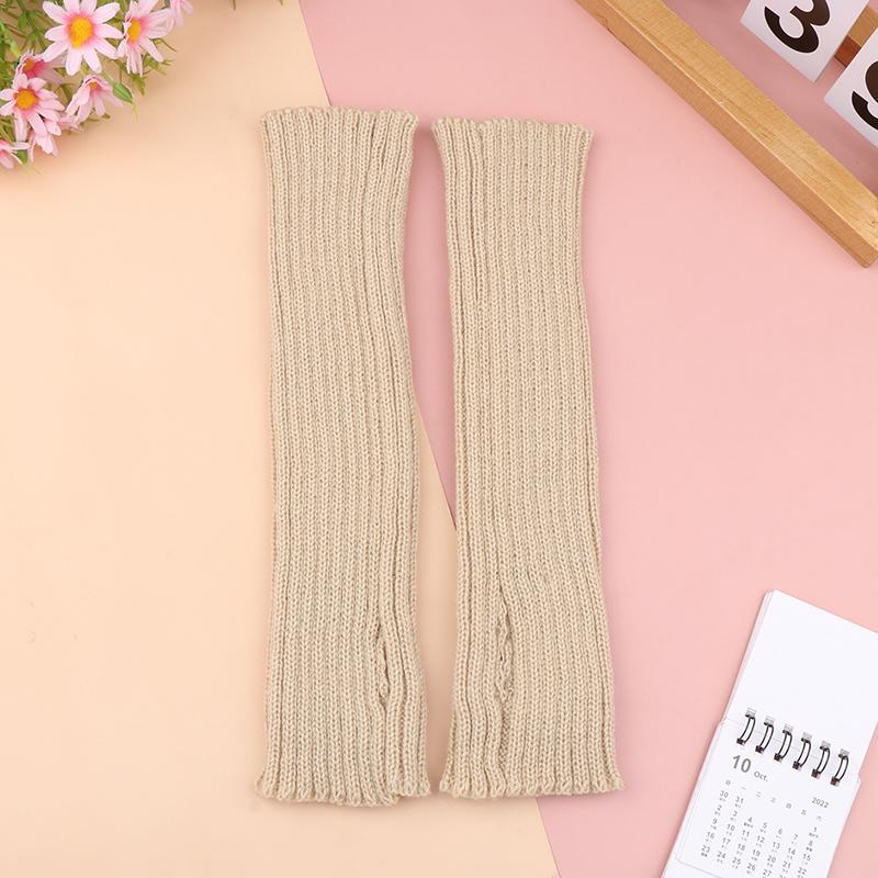 Женские вязаные теплые длинные перчатки без пальцев, зимние варежки с однотонными рукавами и рукавами, повседневная мягкая одежда для девочек, перчатки в стиле панк