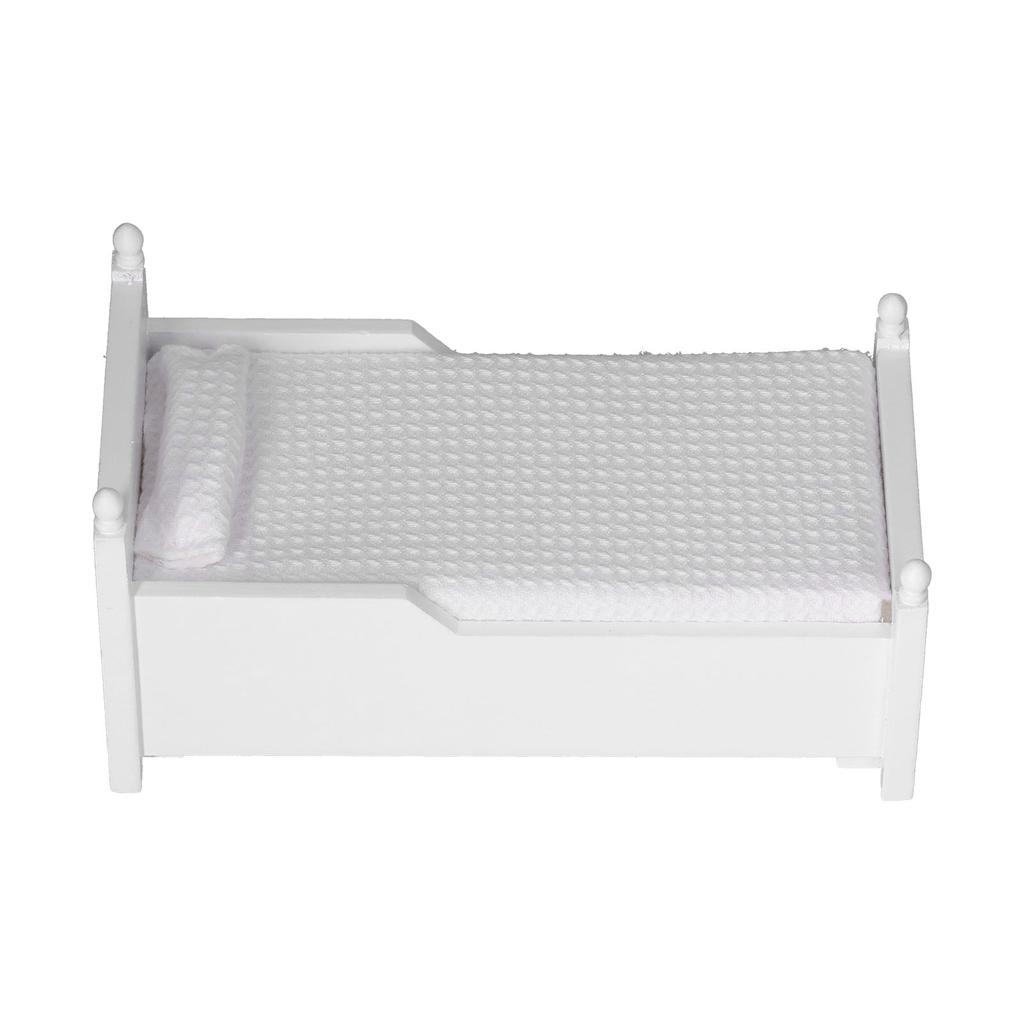 1:12 Miniature Dollhouse Birch Bed Mini Furniture Doll House Decoration AccessoriesWhite