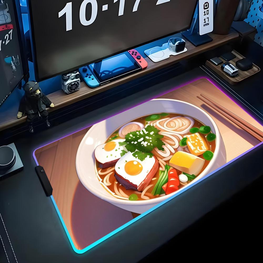 Аниме Рамен Коврик для мыши RGB Игровой коврик для мыши Большой светодиодный коврик Настольный коврик для ПК Светящийся коврик для мыши Большие коврики для клавиатуры Настольный ковер с подсветкой