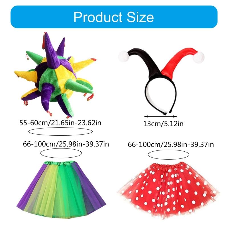 Ободок-колпак клоуна, нос клоуна, юбка клоуна, костюм, аксессуары для костюма клоуна на Хэллоуин для женщин, девочек, косплей-вечеринок