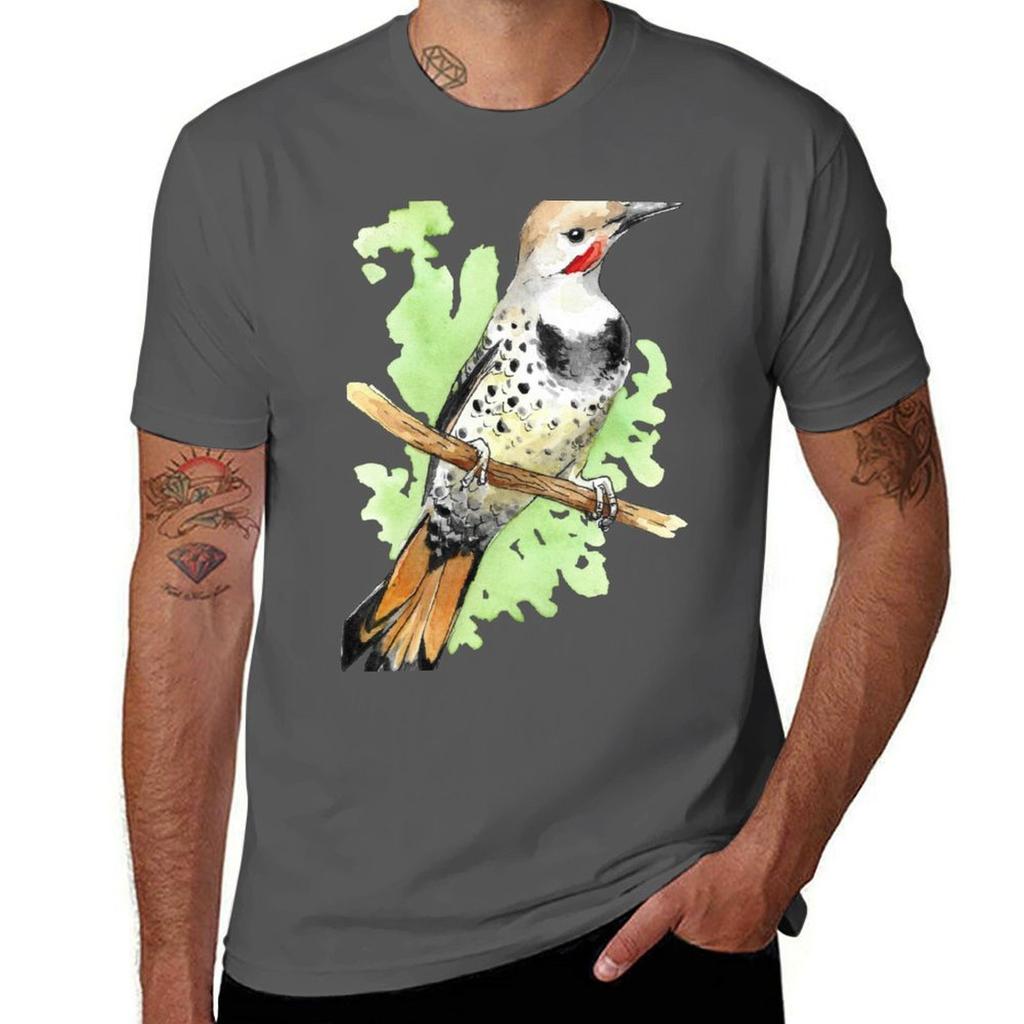 Watercolor Northern Flicker Woodpecker Tshirt Construction Work Tee Shirt