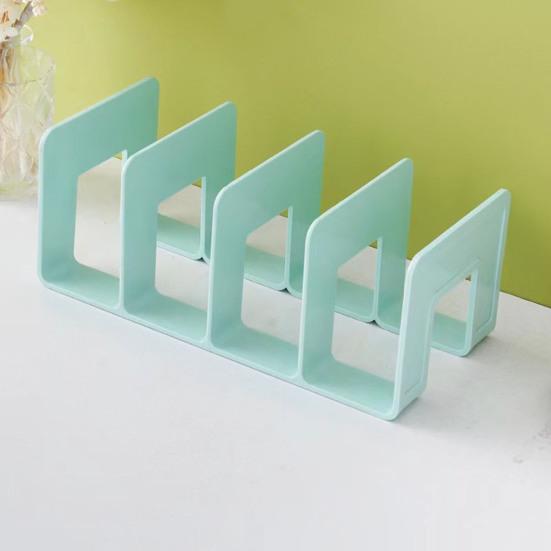 Desk Boodend Storage Organizer Book Support Stand with 4 Vertical Compartments Plastic File Sorter Rack for Book Magazines