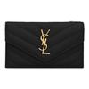 YSL Монограмма Золотой Логотип Текстурированная тисненая Стеганая Кожаный кошелек на молнии Держатель для карт Женский кошелек Черный 612808-BOW01-1000