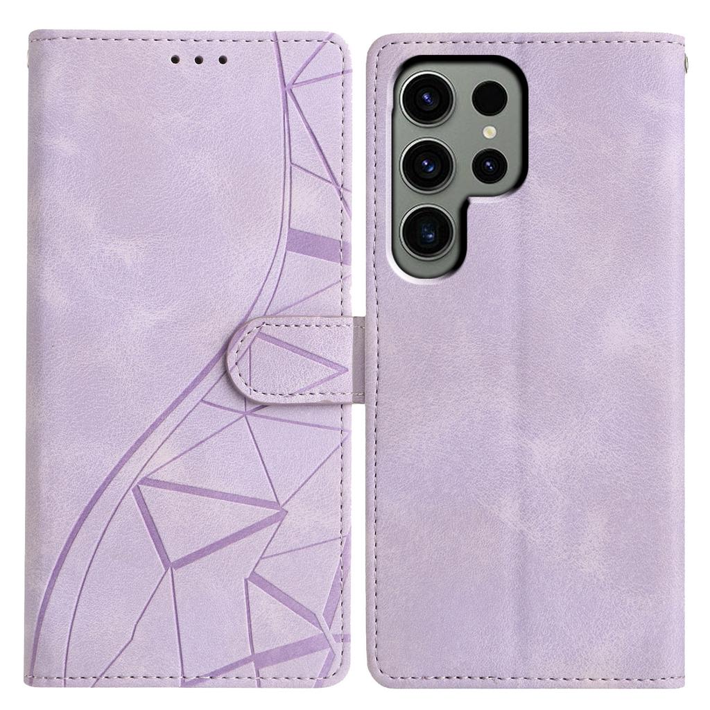 For Samsung Galaxy S25 Ultra Case Wallet Stand Imprinted Triangle Pattern Leather Phone Flip Cover