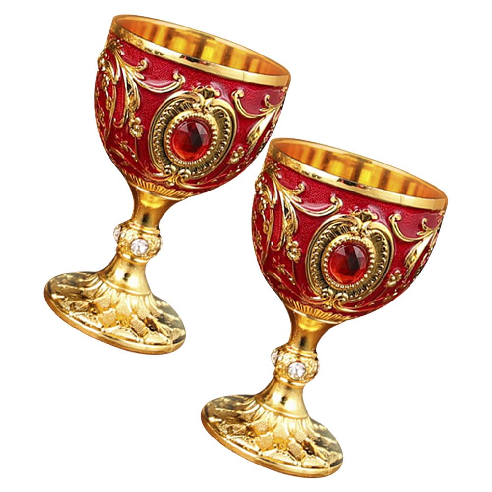 2pcs Retro Liquor Whiskey European Style Drinking Reusable Anti-Break Wine Cup Household Small Embossed Decorative Cup