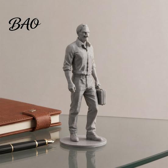 Workstation Mini Statue Desk Businessman Statue, 3D Printed Office Decor for Men, Small Workplace Executive Figurine with Briefcase, Motivational Home