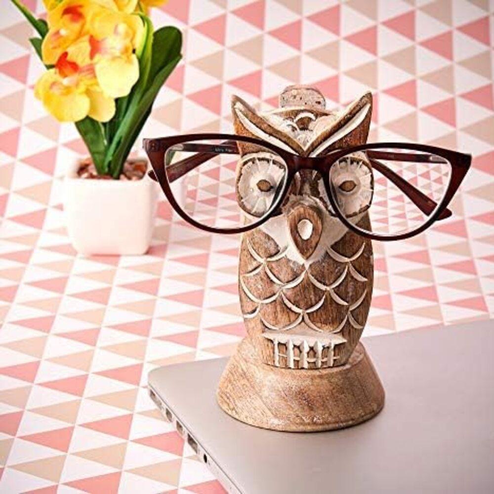 Eximious India Valentines Day Gifts Wooden Owl Glasses Holder Stand for Reading Nightstand Eyeglass Spectacle Mom Dad Car SPWW19