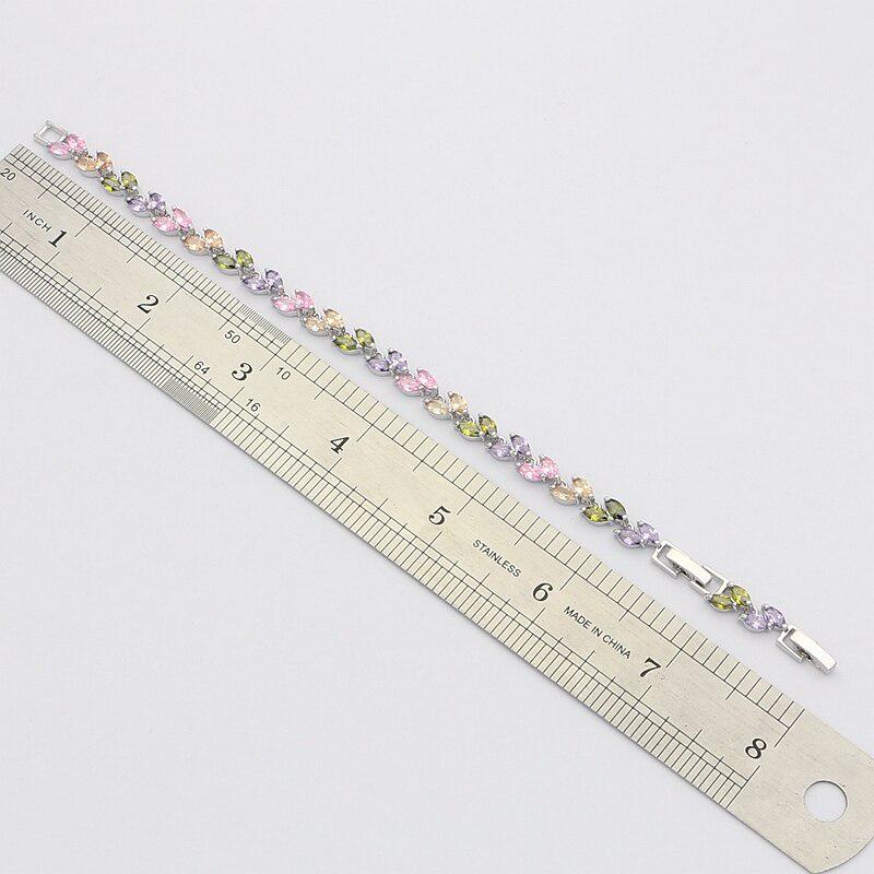 Ювелирные изделия серебряного цвета, разноцветные белые браслеты с подвесками-цепочками и звеньями из белого циркония для женщин