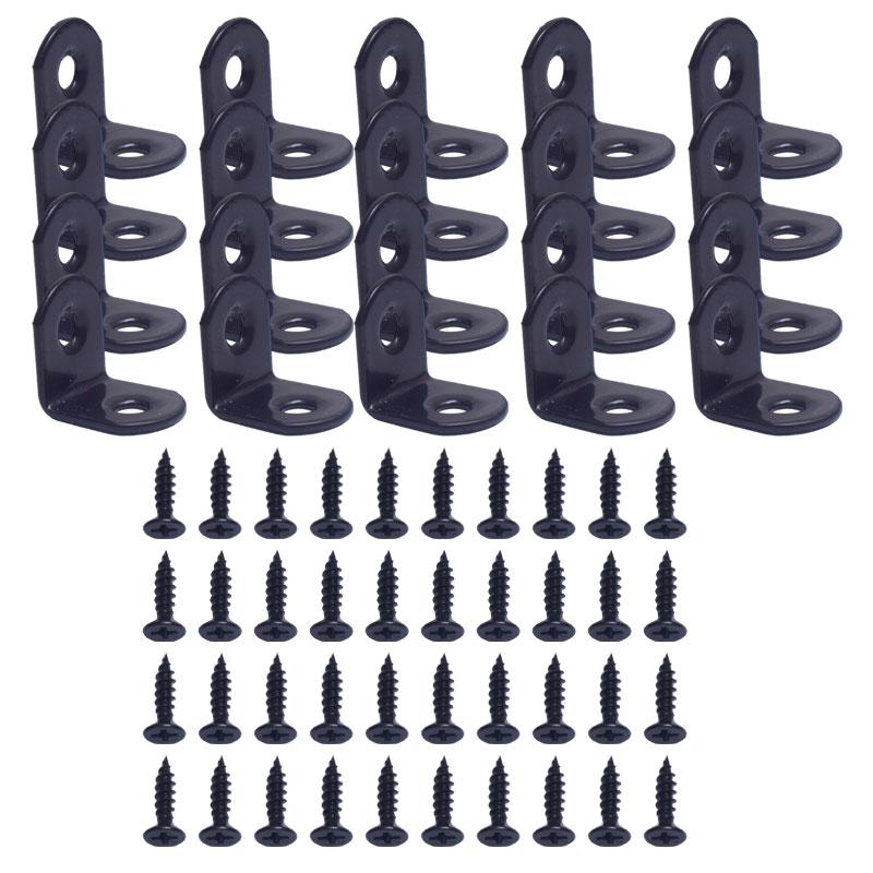 Heavy Duty L-Shaped Corner Brackets 20x20mm Stainless Steel & Black Iron with Screws - 10/20 Sets for Wardrobe/Wall/90° Fixing