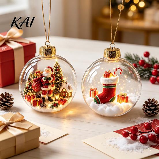 Warm Glow Seasonal Decor Glowing Christmas Story Ornament, Mini Holiday Scene Light Up Ball Led Hanging Baubles Decoration, Acrylic Clear Pendant