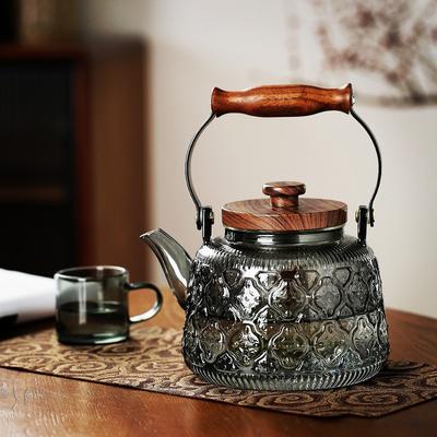 Чайник из высокоборосиликатного стекла с тиснением 1000 мл с ситечком-инфузором для чая, цветочный чайный набор для чая пуэр и кунг-фу, чайник с ручкой-дужкой